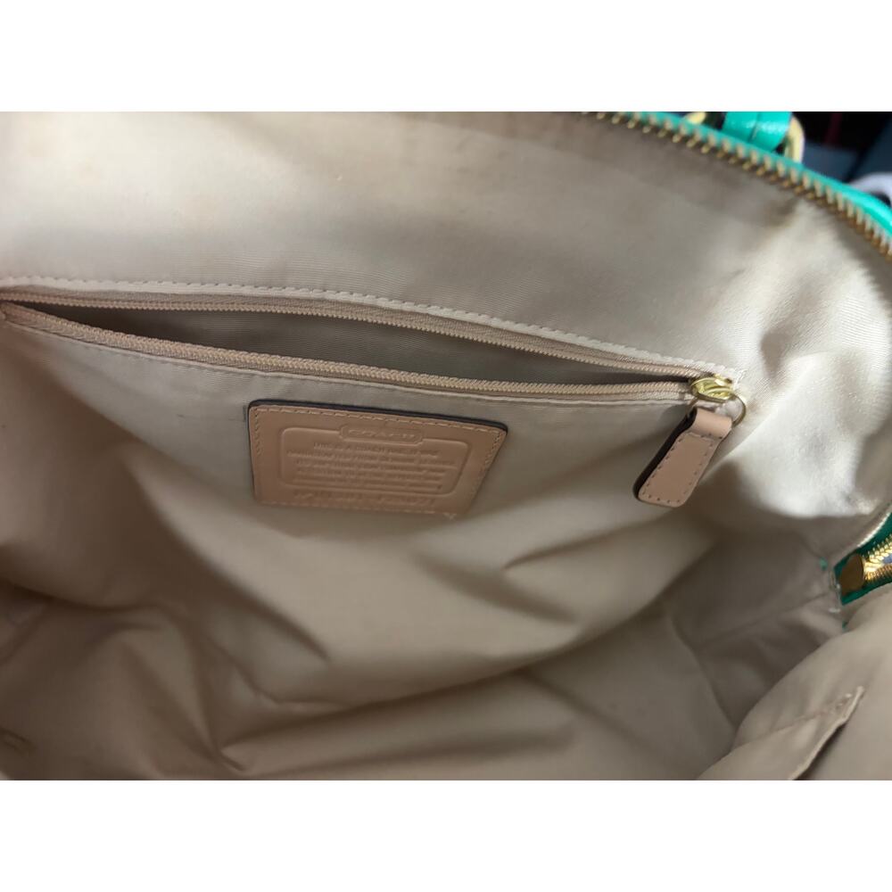 Coach F21907 Saffiano Leather Dome Satchel Turquoise Green Top Handle Handbag - Picture 12 of 16